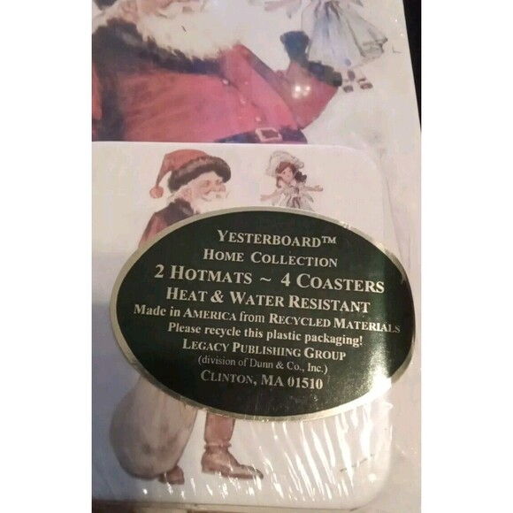 Vtg 80's 4 Coasters- 2 Hotmats Yesterboard USA Santa Christmas - Picture 2 of 3